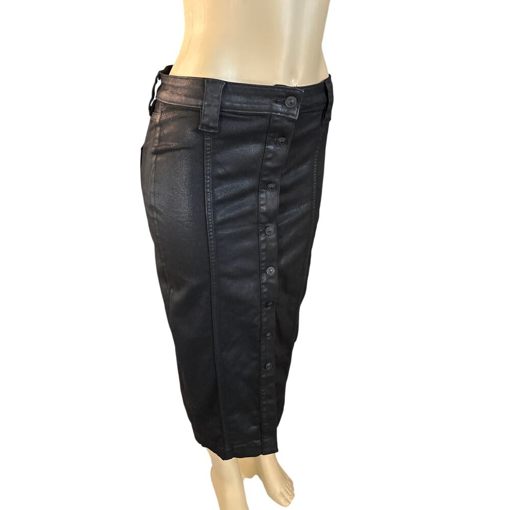 Women 28 Hudson Pencil Skirt Button Front Black Coated Denim Jean GWFBLC1H803